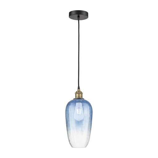 Innovations Brookhaven Flute 7in 1-Light Mini Pendant | Industrial Black Antique Brass and Sapphire Blue Glass | Kitchen | Model 616-1P-BAB-G484-7SB