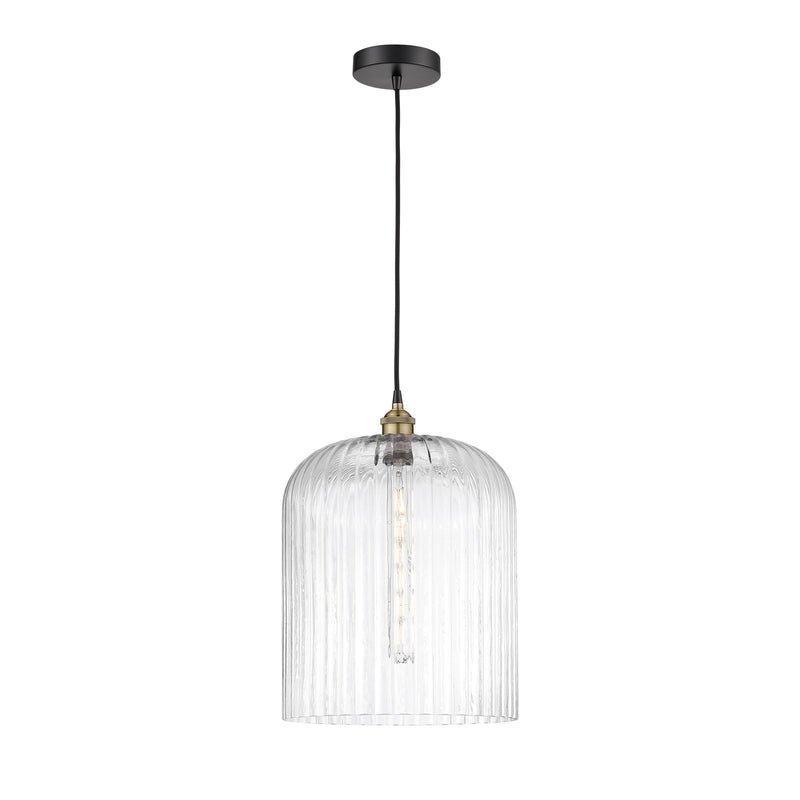 Innovations Bridal Veil 5in 1-Light Mini Pendant | Industrial Black Antique Brass Steel and Clear Ribbed Glass | Kitchen | Model 616-1P-BAB-G559-12CL