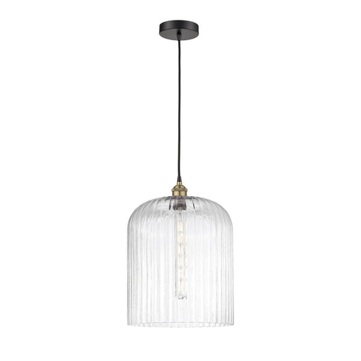 Innovations Bridal Veil 5in 1-Light Mini Pendant | Industrial Black Antique Brass Steel and Clear Ribbed Glass | Kitchen | Model 616-1P-BAB-G559-12CL