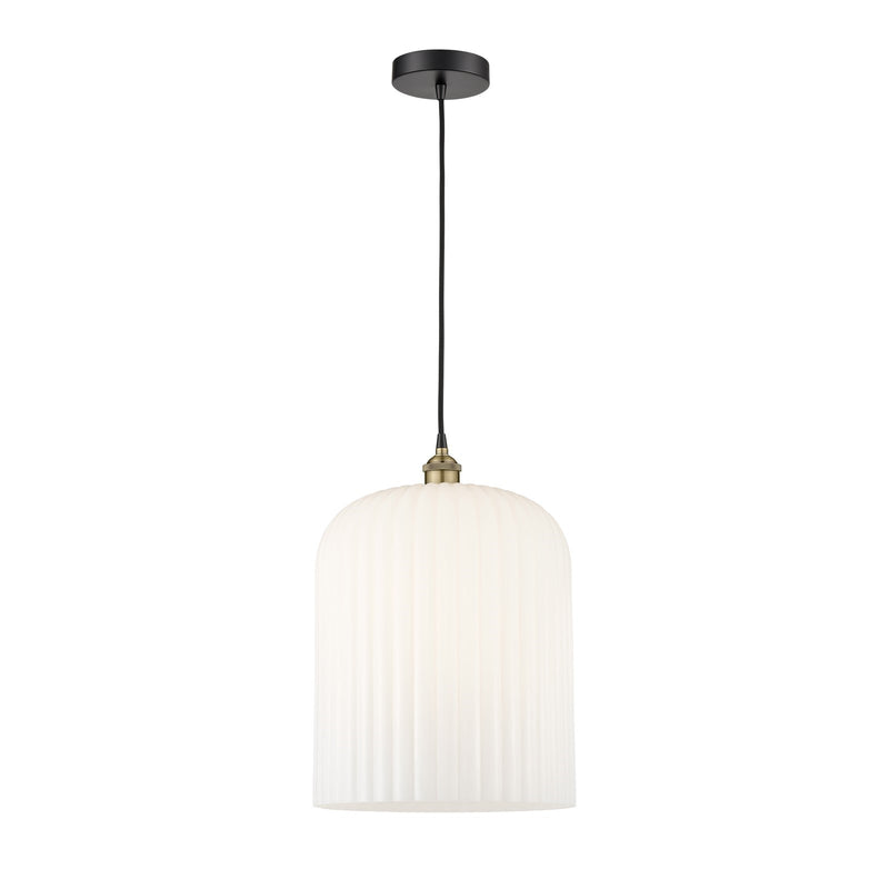 Innovations Bridal Veil 5in 1-Light Mini Pendant | Industrial Black Antique Brass and Gloss White Ribbed Glass | Kitchen | Model 616-1P-BAB-G559-12GWH