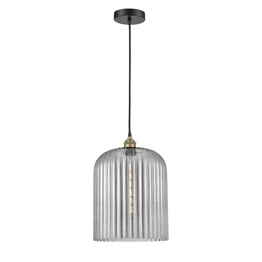 Innovations Bridal Veil 5in 1-Light Mini Pendant | Industrial Black Antique Brass Steel and Light Smoke Ribbed Glass | Model 616-1P-BAB-G559-12SM