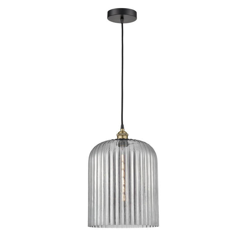 Innovations Bridal Veil 5in 1-Light Mini Pendant | Industrial Black Antique Brass Steel and Light Smoke Ribbed Glass | Model 616-1P-BAB-G559-12SM