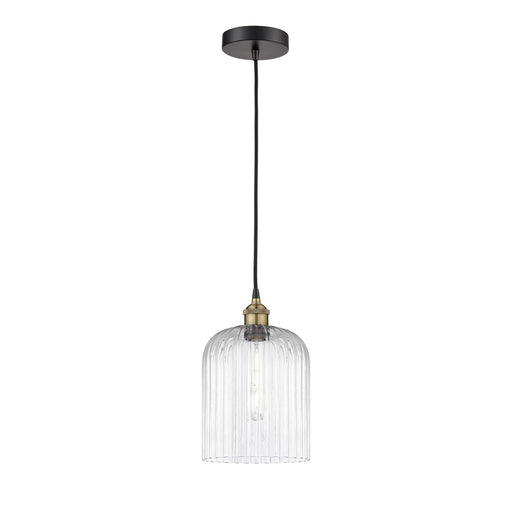 Innovations Bridal Veil 5in 1-Light Mini Pendant | Industrial Black Antique Brass and Clear Ribbed Glass | Kitchen Island & | Model 616-1P-BAB-G559-8CL