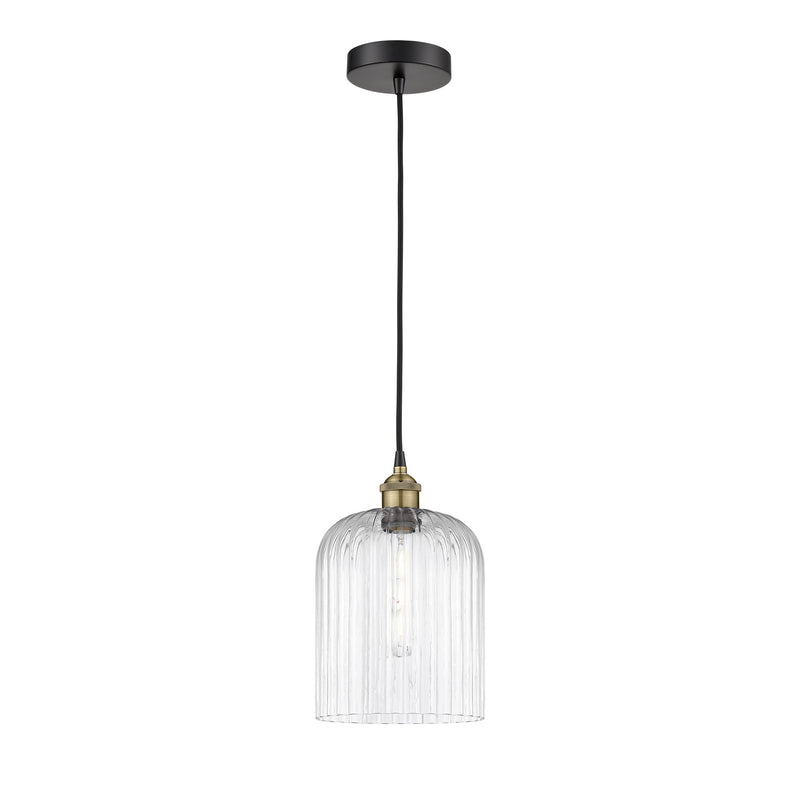 Innovations Bridal Veil 5in 1-Light Mini Pendant | Industrial Black Antique Brass and Clear Ribbed Glass | Kitchen Island & | Model 616-1P-BAB-G559-8CL
