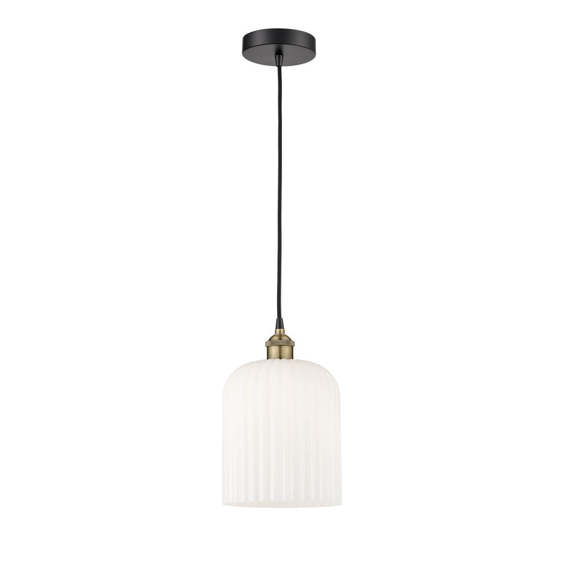 Innovations Bridal Veil 5in 1-Light Mini Pendant | Industrial Black Antique Brass Steel and Gloss White Ribbed Glass | Model 616-1P-BAB-G559-8GWH