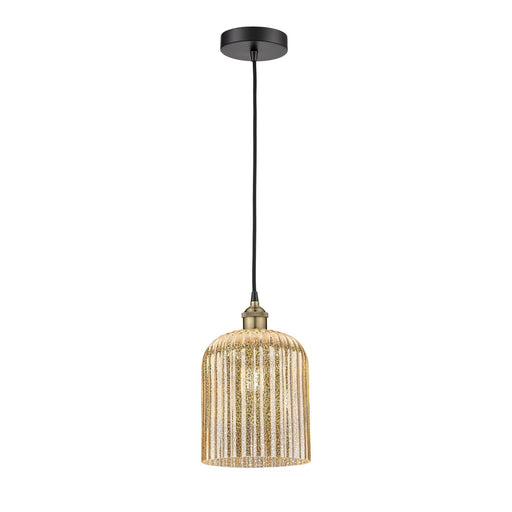 Innovations Bridal Veil 5in 1-Light Mini Pendant | Industrial Black Antique Brass Steel and Mercury Ribbed Glass | Kitchen | Model 616-1P-BAB-G559-8ME