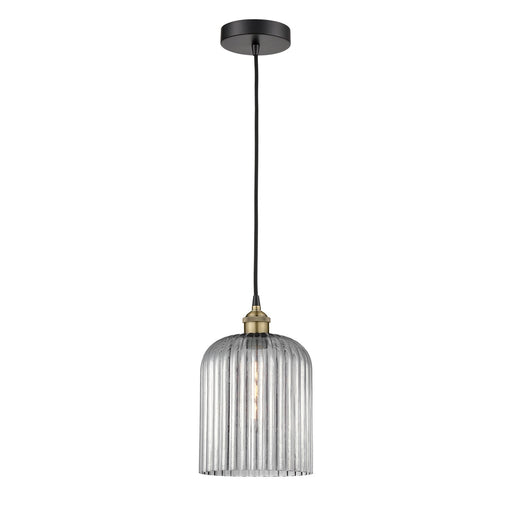 Innovations Bridal Veil 5in 1-Light Mini Pendant | Industrial Black Antique Brass Steel and Light Smoke Ribbed Glass | Kitchen | Model 616-1P-BAB-G559-8SM