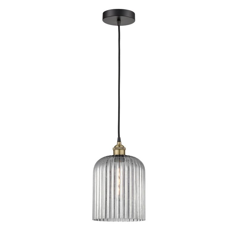 Innovations Bridal Veil 5in 1-Light Mini Pendant | Industrial Black Antique Brass Steel and Light Smoke Ribbed Glass | Kitchen | Model 616-1P-BAB-G559-8SM