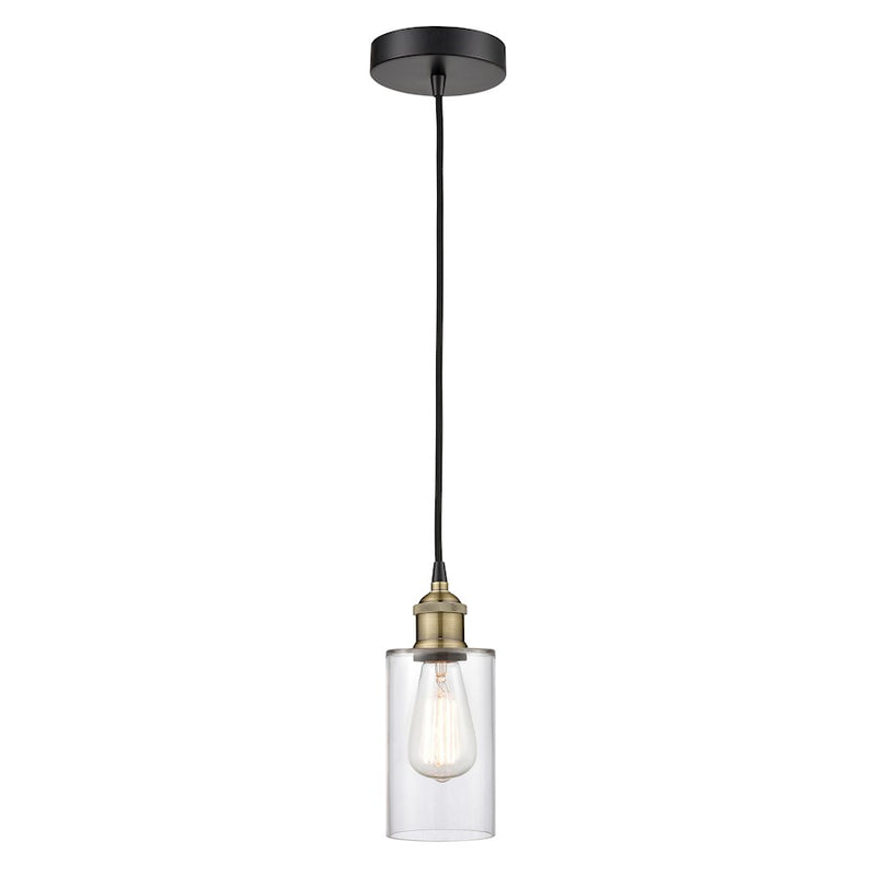 Innovations Clymer 1Lt 4" Cord Mini Pendant, Black Brass/Clear