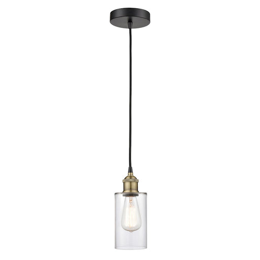 Innovations Clymer 1Lt 4" Cord Mini Pendant, Black Brass/Clear