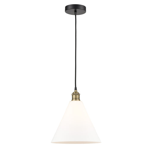 Innovations Berkshire 12in 1-Light Mini Pendant | Industrial Black Antique Brass Steel and Matte White Glass | Kitchen | Model 616-1P-BAB-GBC-121-LED