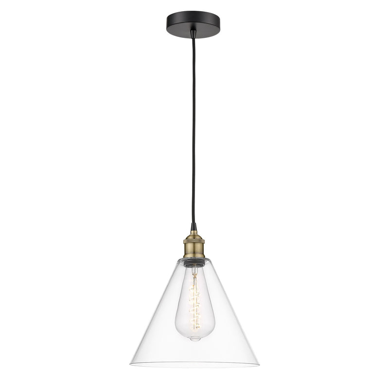 Innovations Berkshire 12in 1-Light Mini Pendant | Industrial Black Antique Brass and Clear Glass | Kitchen Island & Dining | Model 616-1P-BAB-GBC-122-LED
