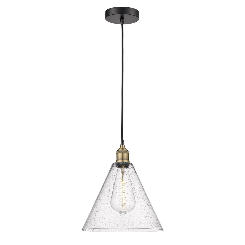 Innovations Berkshire Glass 12in 1-Light Mini Pendant | Industrial Black Antique Brass and Seedy Glass | Kitchen Island & | Model 616-1P-BAB-GBC-124-LED