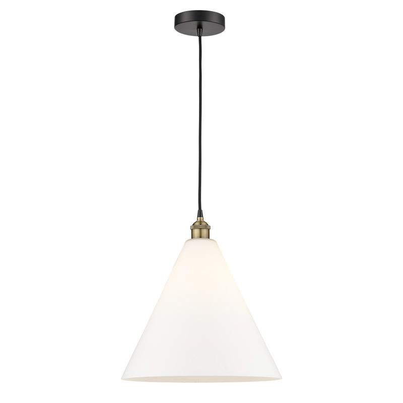 Innovations Berkshire Glass 16in 1-Light Pendant | Industrial Black Antique Brass Steel and Matte White Glass | Kitchen | Model 616-1P-BAB-GBC-161-LED