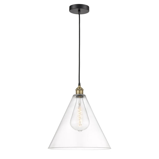 Innovations Berkshire Glass 16in 1-Light Pendant | Industrial Black Antique Brass Steel and Clear Glass | Kitchen Island & | Model 616-1P-BAB-GBC-162-LED