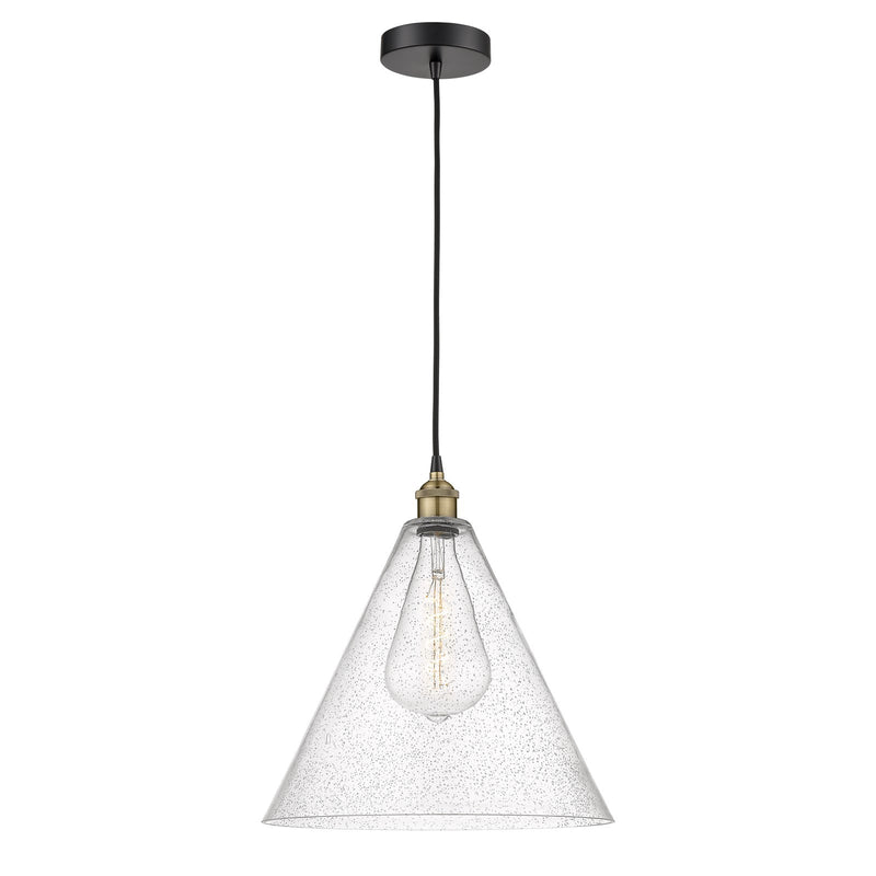 Innovations Berkshire Glass 16in 1-Light Pendant | Industrial Black Antique Brass Steel and Seedy Glass | Kitchen Island & | Model 616-1P-BAB-GBC-164-LED