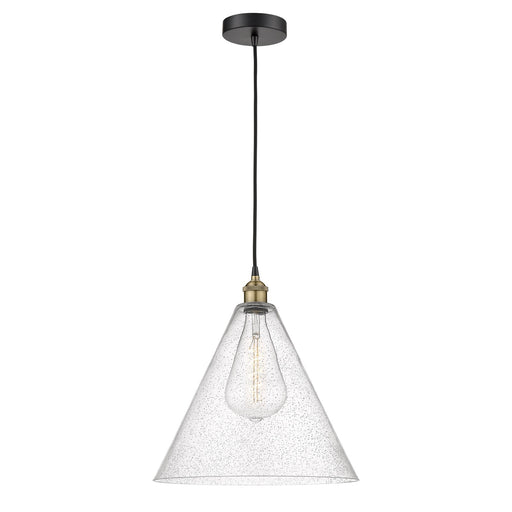 Innovations Berkshire Glass 16in 1-Light Pendant | Industrial Black Antique Brass Steel and Seedy Glass | Kitchen Island & | Model 616-1P-BAB-GBC-164-LED
