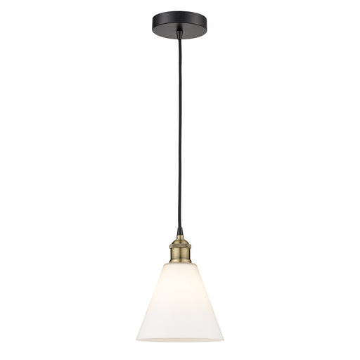 Innovations Berkshire 8in 1-Light Mini Pendant | Industrial Black Antique Brass and Matte White Glass | Kitchen Island & | Model 616-1P-BAB-GBC-81-LED