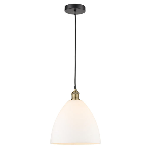 Innovations Bristol 12in 1-Light Mini Pendant | Industrial Black Antique Brass and Matte White Glass | Kitchen Island & | Model 616-1P-BAB-GBD-121-LED