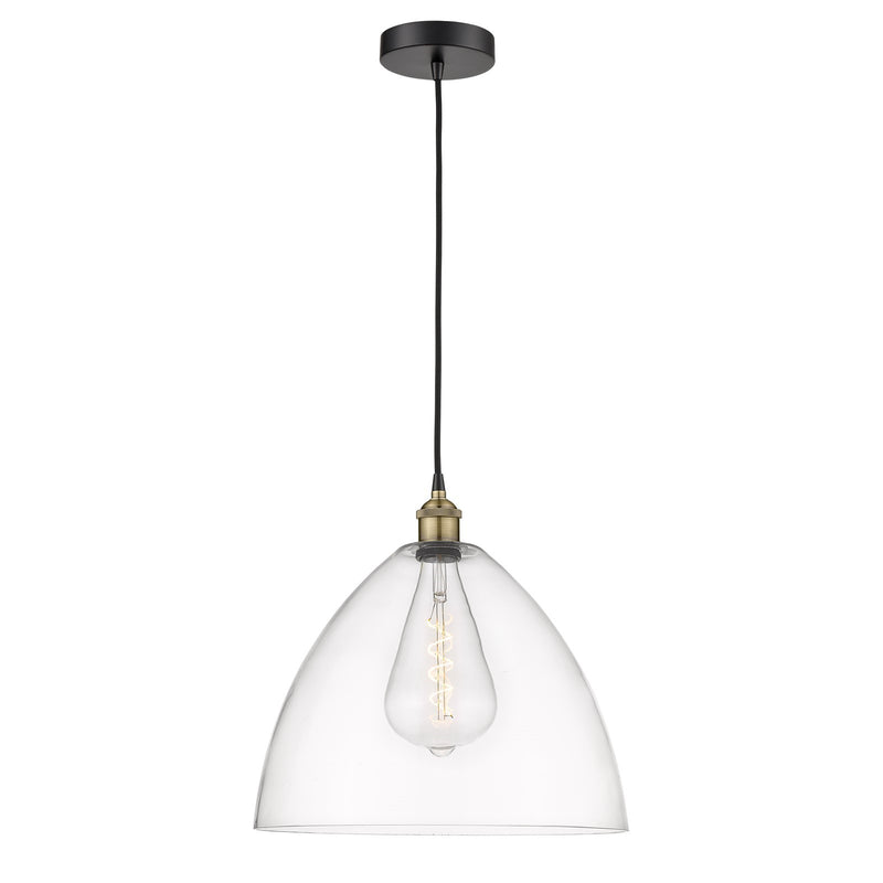 Innovations Bristol 16in 1-Light Pendant | Industrial Black Antique Brass and Clear Glass | Kitchen Island & Dining Room | Model 616-1P-BAB-GBD-162-LED