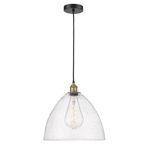 Innovations Bristol 16in 1-Light Pendant | Industrial Black Antique Brass Steel and Seedy Glass | Kitchen Island & Dining | Model 616-1P-BAB-GBD-164-LED