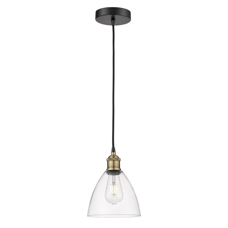 Innovations Bristol 7.5in 1-Light Mini Pendant | Industrial Black Antique Brass Steel and Clear Glass | Kitchen Island & | Model 616-1P-BAB-GBD-752-LED