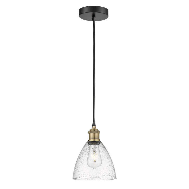 Innovations Bristol 8in 1-Light Mini Pendant | Industrial Black Antique Brass and Seedy Glass | Kitchen Island & Dining | Model 616-1P-BAB-GBD-754-LED