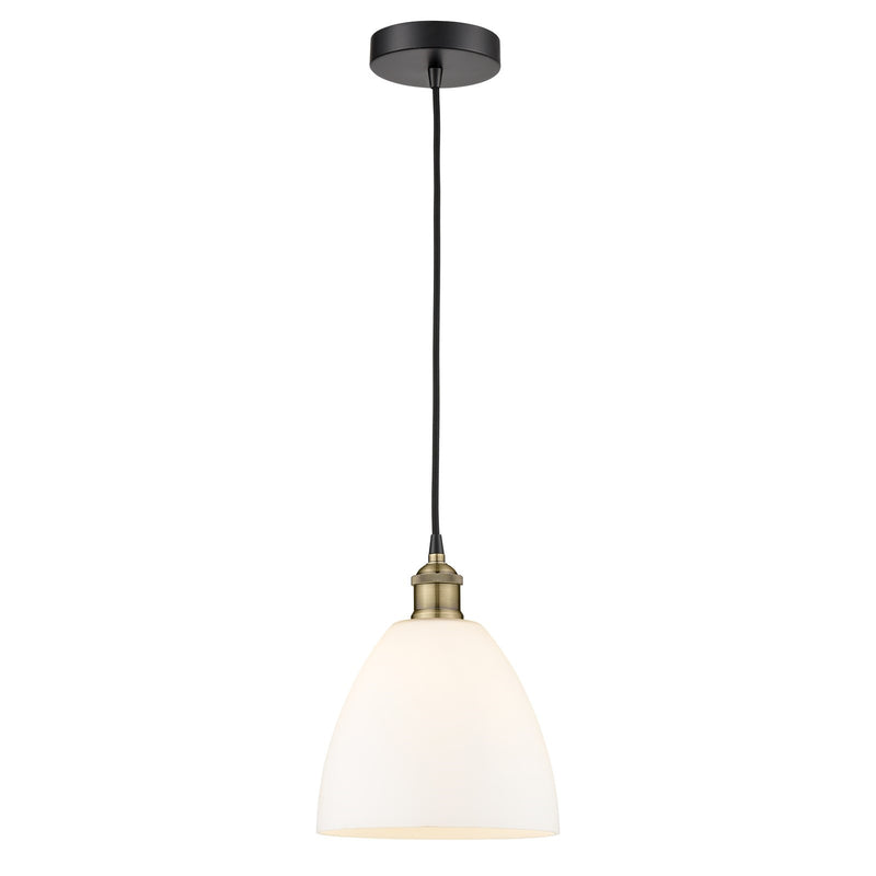 Innovations Bristol 9in 1-Light Mini Pendant | Industrial Black Antique Brass and Matte White Glass | Kitchen Island & | Model 616-1P-BAB-GBD-91-LED