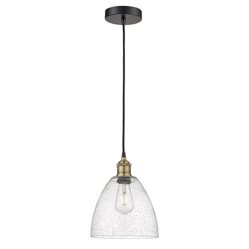 Innovations Bristol 9in 1-Light Mini Pendant | Industrial Black Antique Brass Steel and Seedy Glass | Kitchen Island & | Model 616-1P-BAB-GBD-94-LED