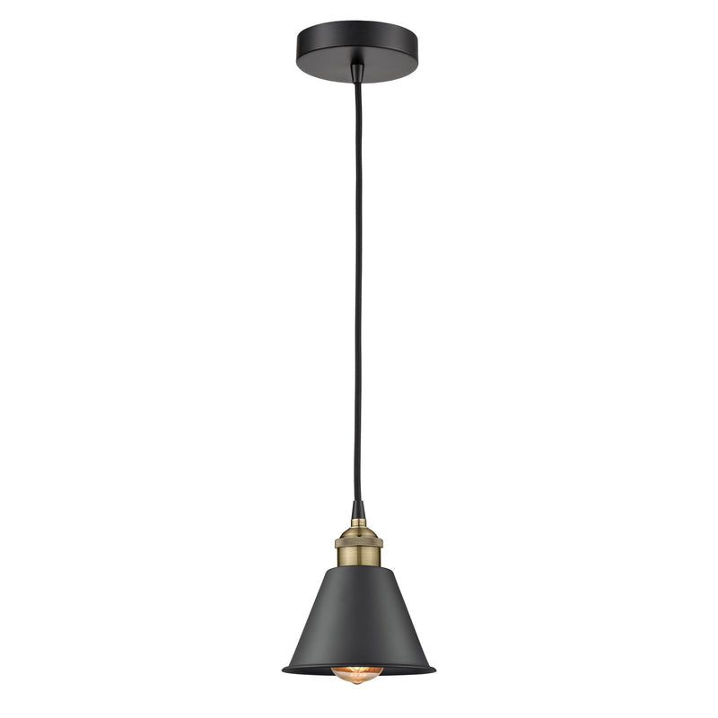 Innovations Smithfield 6.5in 1-Light Mini Pendant | Industrial Black Antique Brass and Matte Black Metal | Kitchen Island & Dining | Model 616-1P-BAB-M8