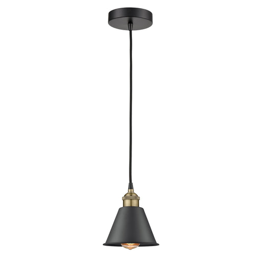 Innovations Smithfield 7in 1-Light Mini Pendant | Industrial Black Antique Brass and Matte Black Metal | Kitchen Island & Dining | Model 616-1P-BAB-M8-LED