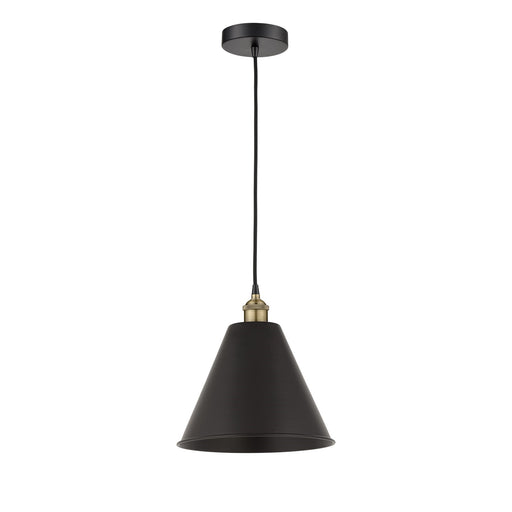 Innovations Berkshire 12in 1-Light Mini Pendant | Industrial Black Antique Brass and Matte Black Metal | Kitchen Island & | Model 616-1P-BAB-MBC-12-BK-LED