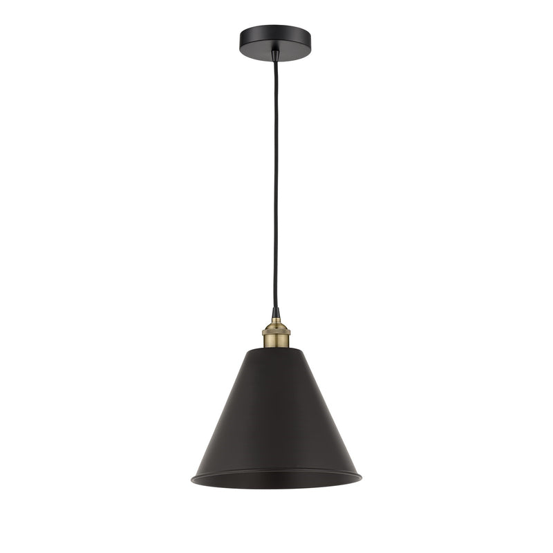 Innovations Berkshire 12in 1-Light Mini Pendant | Industrial Black Antique Brass and Matte Black Metal | Kitchen Island & | Model 616-1P-BAB-MBC-12-BK-LED