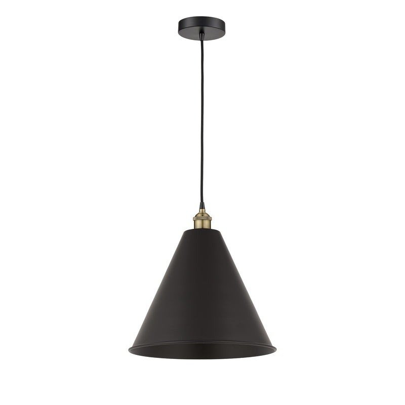 Innovations Berkshire 16in 1-Light Mini Pendant | Industrial Black Antique Brass and Matte Black Metal | Kitchen Island & | Model 616-1P-BAB-MBC-16-BK