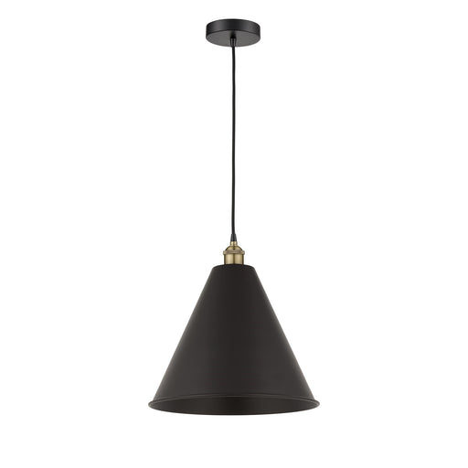 Innovations Berkshire 16in 1-Light Mini Pendant | Industrial Black Antique Brass and Matte Black Metal | Kitchen Island & | Model 616-1P-BAB-MBC-16-BK