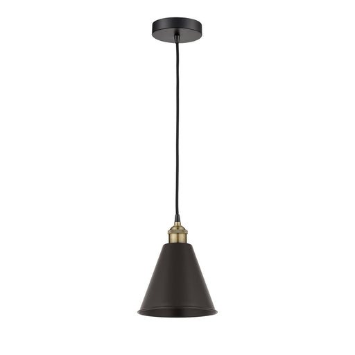 Innovations Berkshire Metal 8in 1-Light Mini Pendant | Industrial Black Antique Brass and Matte Black Metal Shade | Model 616-1P-BAB-MBC-8-BK-LED