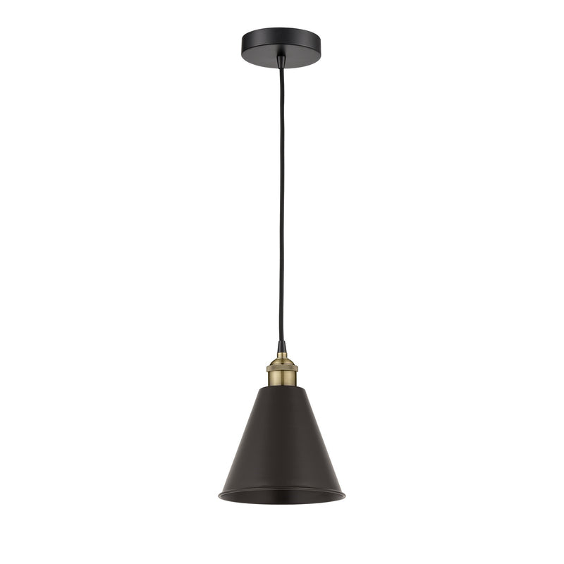 Innovations Berkshire Metal 8in 1-Light Mini Pendant | Industrial Black Antique Brass and Matte Black Metal Shade | Model 616-1P-BAB-MBC-8-BK-LED