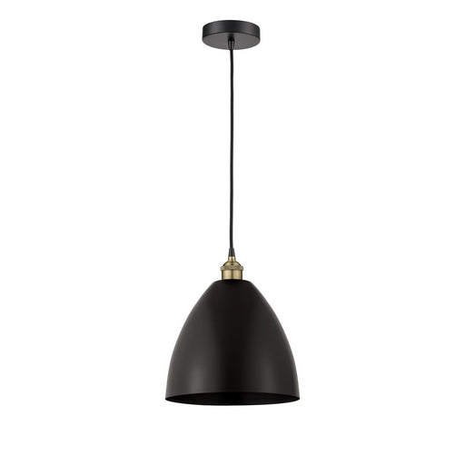 Innovations Bristol 12in 1-Light Mini Pendant | Industrial Black Antique Brass and Matte Black Metal Shade | Kitchen Island & | Model 616-1P-BAB-MBD-12-BK