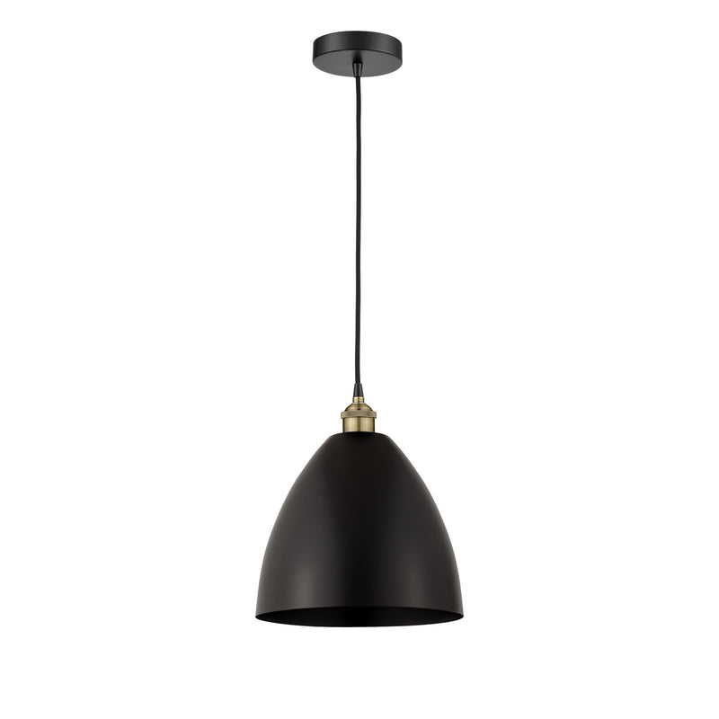 Innovations Bristol 12in 1-Light Mini Pendant | Industrial Black Antique Brass and Matte Black Metal | Kitchen Island & | Model 616-1P-BAB-MBD-12-BK-LED