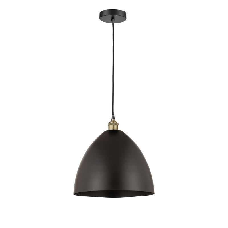 Innovations Bristol 16in 1-Light Mini Pendant | Industrial Black Antique Brass and Matte Black Metal Shade | Kitchen Island & | Model 616-1P-BAB-MBD-16-BK
