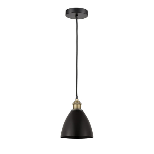 Innovations Bristol 8in 1-Light Mini Pendant | Industrial Black Antique Brass and Matte Black Metal | Kitchen Island & Dining | Model 616-1P-BAB-MBD-75-BK