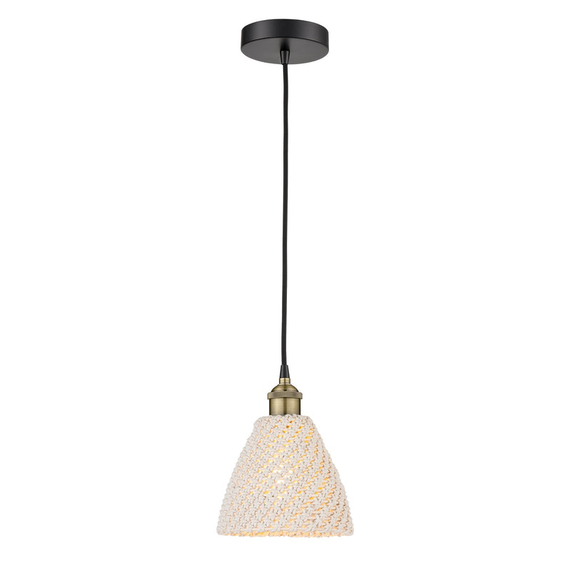 Innovations Bristol Natural 7.5in 1-Light Mini Pendant | Farmhouse Black Antique Brass Steel and Natural Fiber Dome Shade | Model 616-1P-BAB-NBD-75-NAT