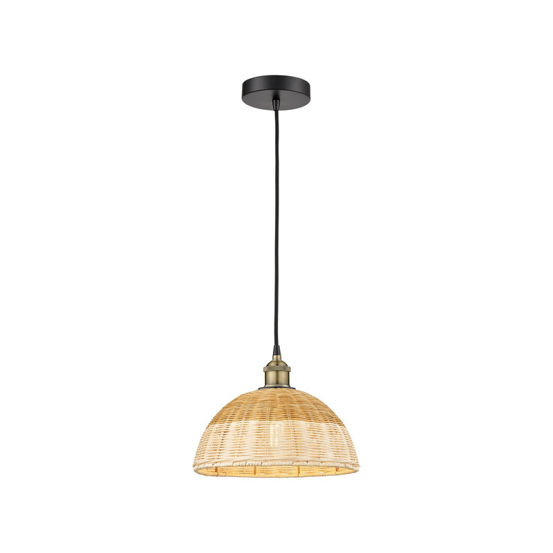 Innovations Natural Ballston Dome 12in 1-Light Mini Pendant | Farmhouse Black Antique Brass and Natural Fiber | Kitchen | Model 616-1P-BAB-NBD2-12-NAT