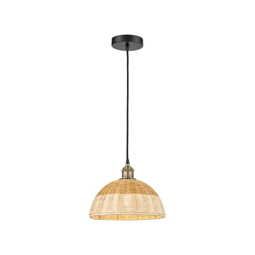 Innovations Natural Ballston Dome 12in 1-Light Mini Pendant | Farmhouse Black Antique Brass and Natural Fiber | Kitchen | Model 616-1P-BAB-NBD2-12-NAT