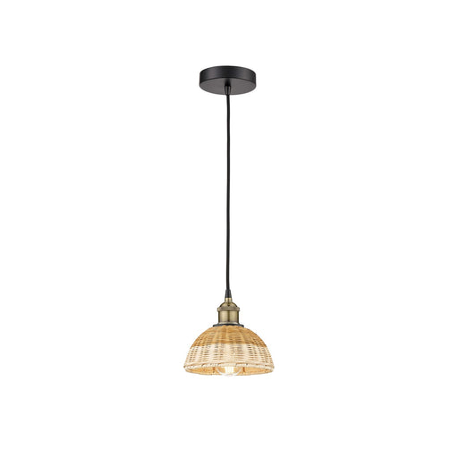 Innovations Natural Ballston Dome 7.5in 1-Light Mini Pendant | Farmhouse Black Antique Brass Steel and Natural Fiber Dome | Model 616-1P-BAB-NBD2-75-NAT