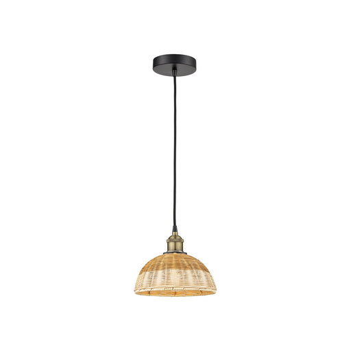 Innovations Natural Ballston Dome 9in 1-Light Mini Pendant | Farmhouse Black Antique Brass Steel and Natural Fiber Dome | Model 616-1P-BAB-NBD2-9-NAT