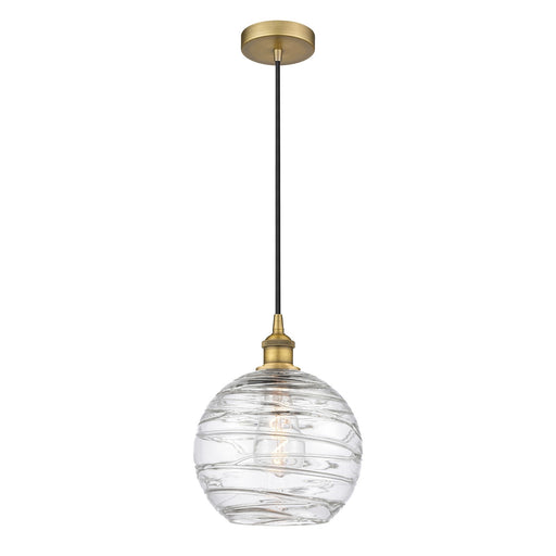 Innovations Athens Deco Swirl 10in 1-Light Mini Pendant | Industrial Brushed Brass Steel and Clear Deco Swirl Glass | Kitchen | Model 616-1P-BB-G1213-10CL