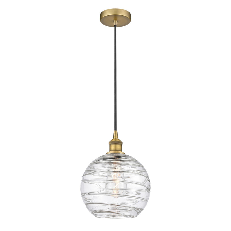Innovations Athens Deco Swirl 10in 1-Light Mini Pendant | Industrial Brushed Brass Steel and Clear Deco Swirl Glass | Kitchen | Model 616-1P-BB-G1213-10CL
