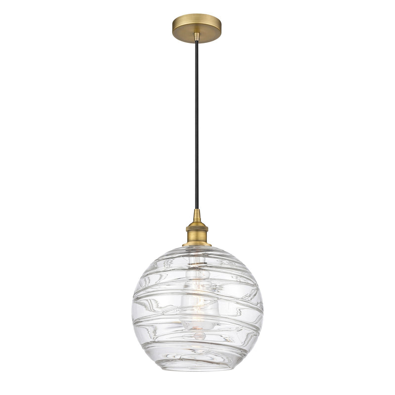 Innovations Athens Deco Swirl 12in 1-Light Mini Pendant | Industrial Brushed Brass and Clear Deco Swirl Glass | Kitchen | Model 616-1P-BB-G1213-12CL