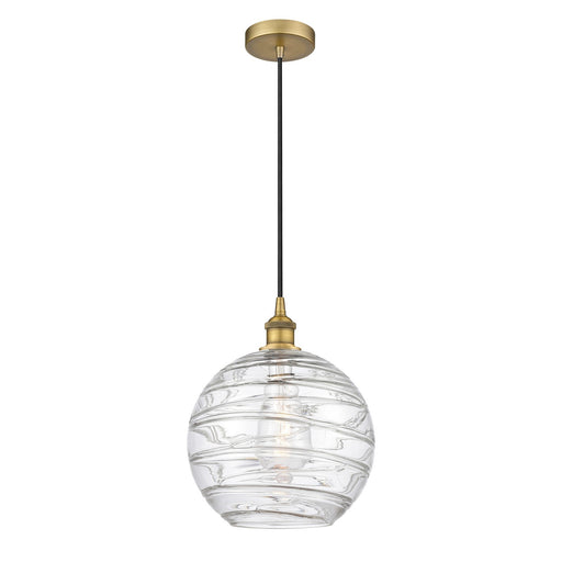 Innovations Athens Deco Swirl 12in 1-Light Mini Pendant | Industrial Brushed Brass and Clear Deco Swirl Glass | Kitchen | Model 616-1P-BB-G1213-12CL